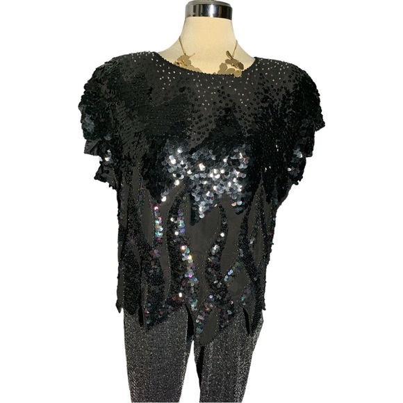 ADINA FASHIONS Gorgeous Elegant Black Embedded Sequins and Beads Top Size M - Picture 13 of 15